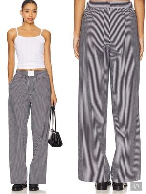 Lioness Navy & White Vertical-Stripe Cobain Wide Leg Pants